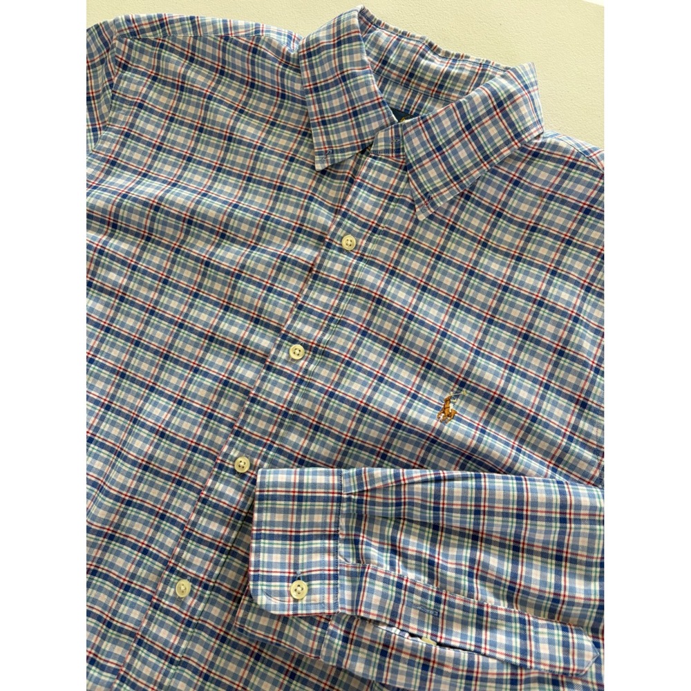 Ralph Lauren Mens Blue Plaid Long Sleeve Button Down Shirt Size Large LG